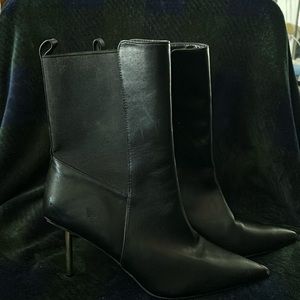 Black booties with gold heel